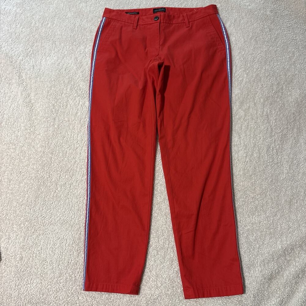 Talbots 2P Relaxed Chino Red Pants, Blue White Ribbon Accents, NWOT, 98% Cotton